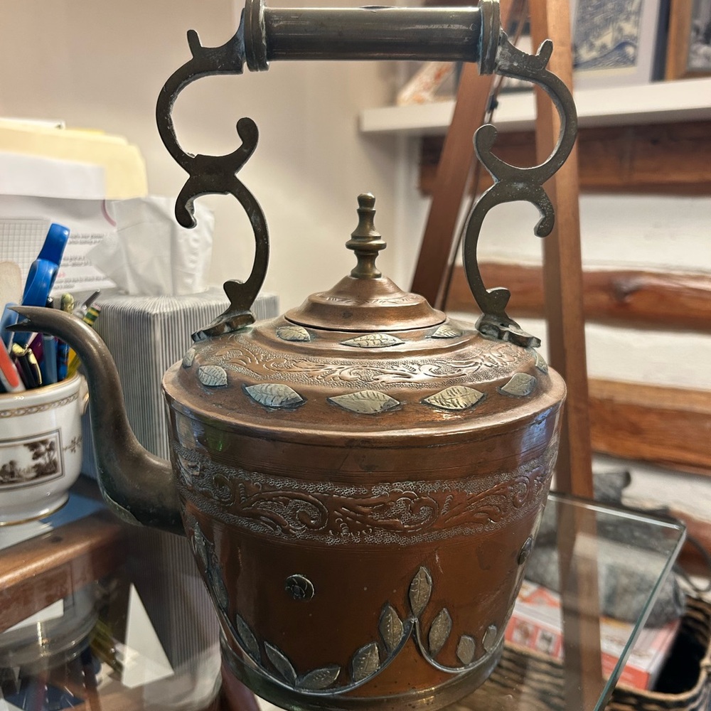 Vintage Copper Teapot with Ornate Handle